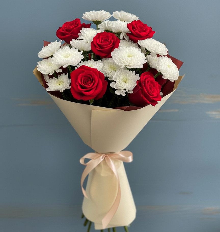 Букет цветов из: Розы и Хризантемы в Семилуках