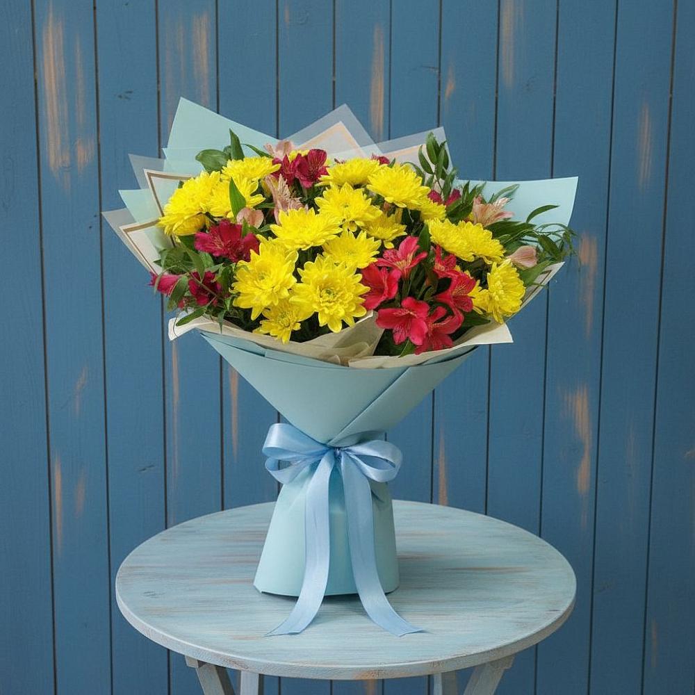 Букет цветов из: Альстромерии и Хризантемы в Семилуках