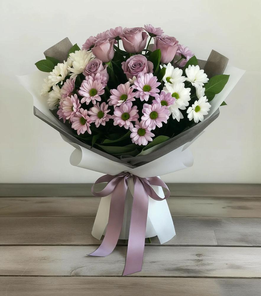 Букет цветов из: Хризантемы и Розы в Семилуках