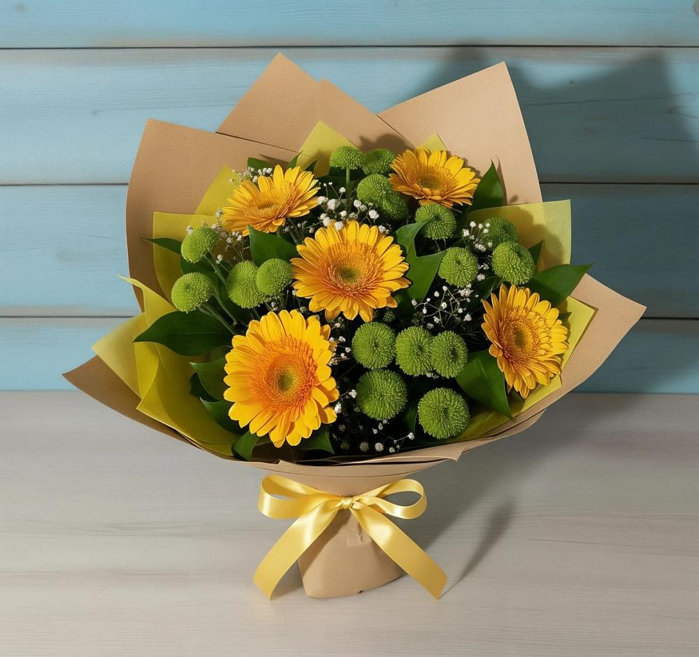 Букет цветов из: Герберы и Хризантемы в Семилуках