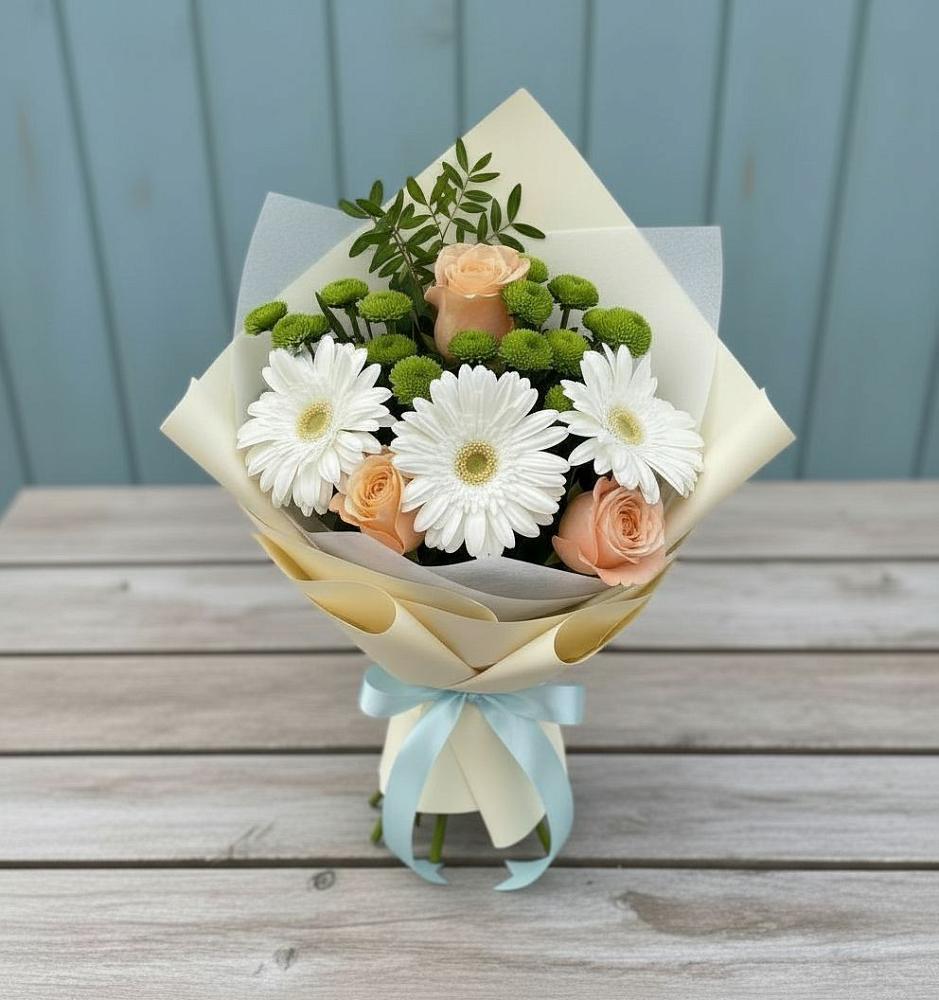 Букет цветов из: Герберы, Розы и Хризантемы в Семилуках