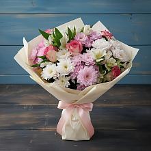 Букет цветов из:  Хризантемы, Альстромерии и Розы в Семилуках