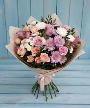 Букет цветов из:  Хризантемы, Розы и Альстромерии в Семилуках