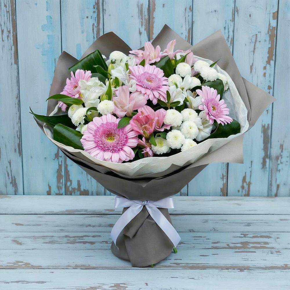 Букет цветов из: Герберы, Альстромерии и Хризантемы в Семилуках