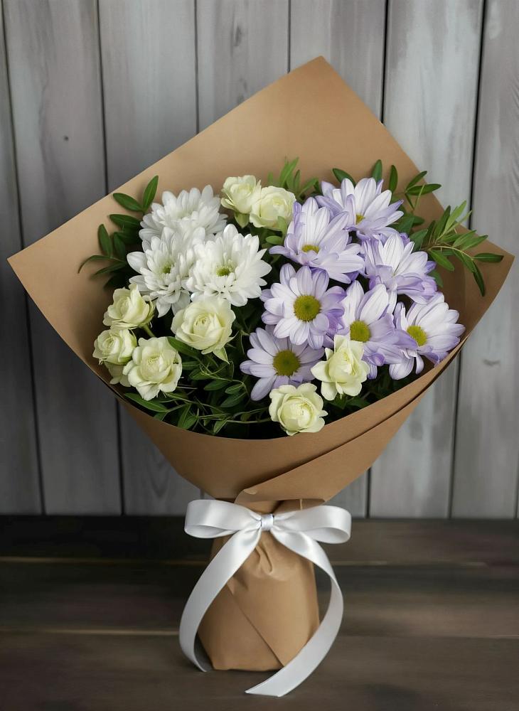 Букет цветов из: Хризантемы и Розы в Семилуках